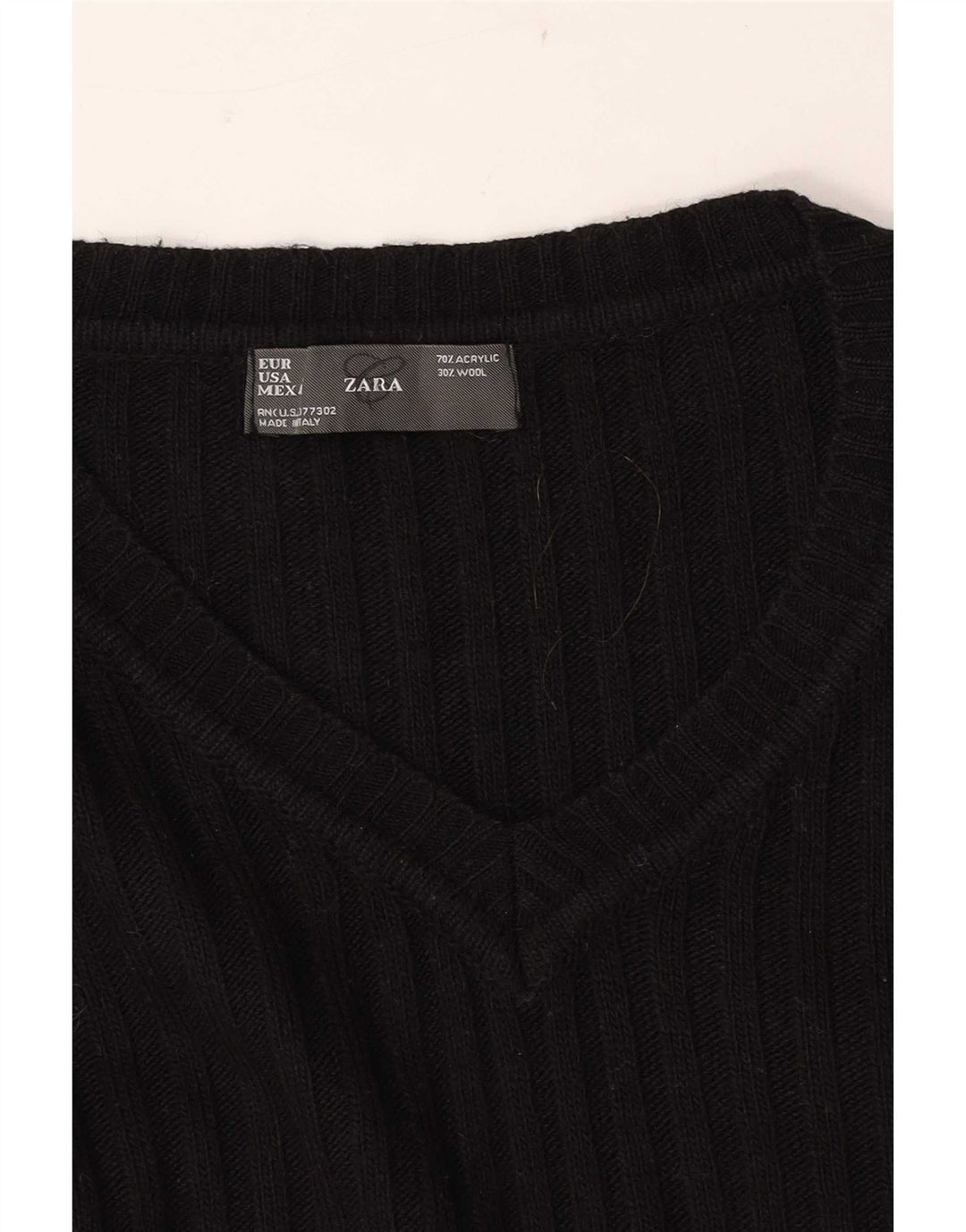Pulover pentru bărbați Zara, cu decolteu în V, mare, negru, acrilic