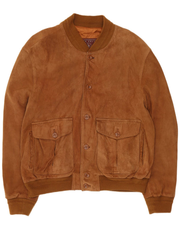 Jachetă Bomber Vintage pentru bărbați din piele intoarsa IT 54 2XL din piele maro
