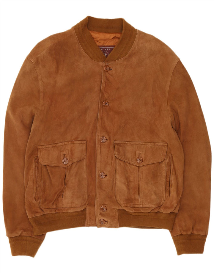 Jachetă Bomber Vintage pentru bărbați din piele intoarsa IT 54 2XL din piele maro