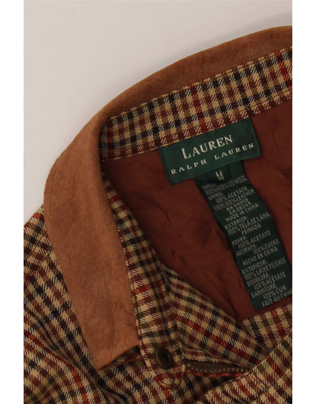 Cămașă de flanel pentru femei Ralph Lauren UK 14 Maro mediu Houndstooth Acetat