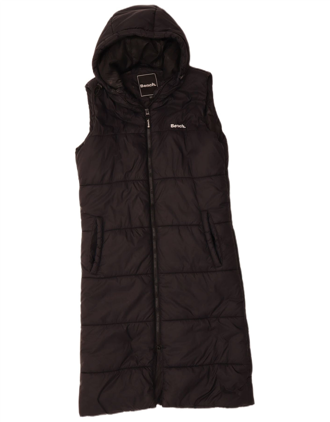 BENCH Gilet căptușit cu glugă cu paragate supradimensionat pentru femei UK 10 Small Black