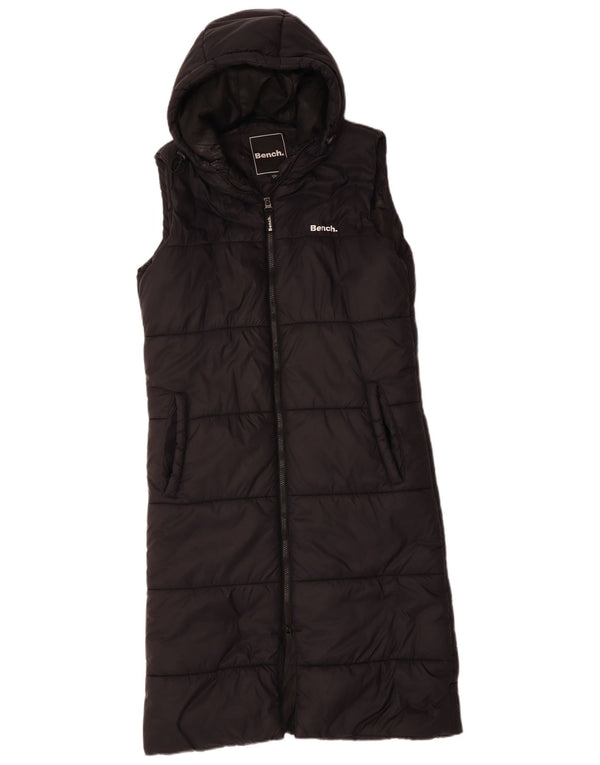 BENCH Gilet căptușit cu glugă cu paragate supradimensionat pentru femei UK 10 Small Black