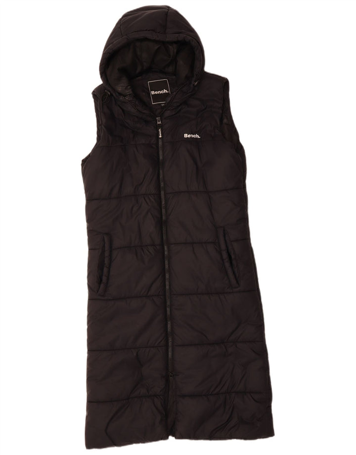 BENCH Gilet căptușit cu glugă cu paragate supradimensionat pentru femei UK 10 Small Black
