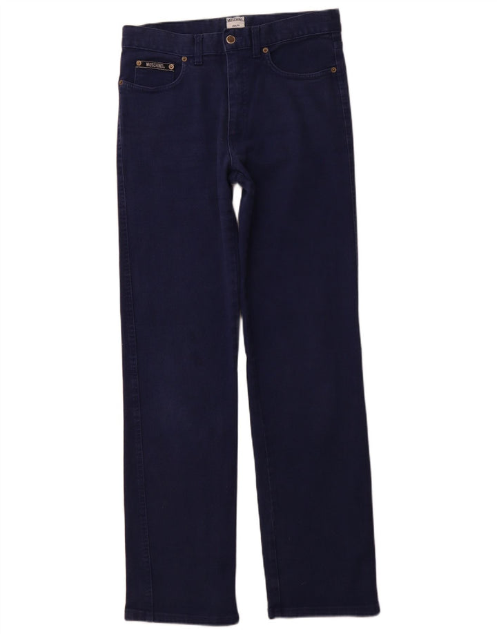 Blugi drepti pentru femei MOSCHINO cu talie înaltă L32 L32 bumbac bleumarin