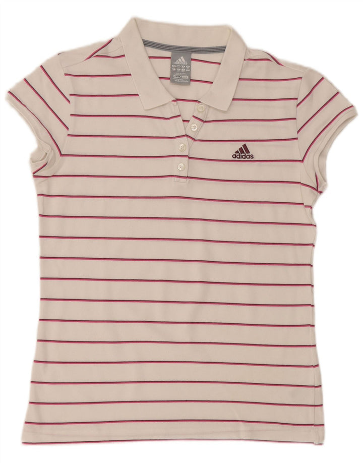 Tricou polo ADIDAS Clima 365 pentru femei UK 16, bumbac mare cu dungi albe