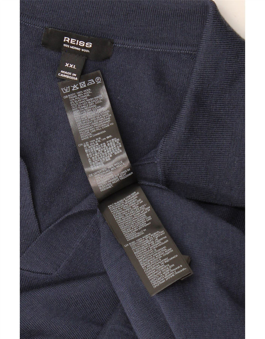 Pulover REISS pentru bărbați, cu mânecă scurtă, cu gât polo, 2XL, lână bleumarin