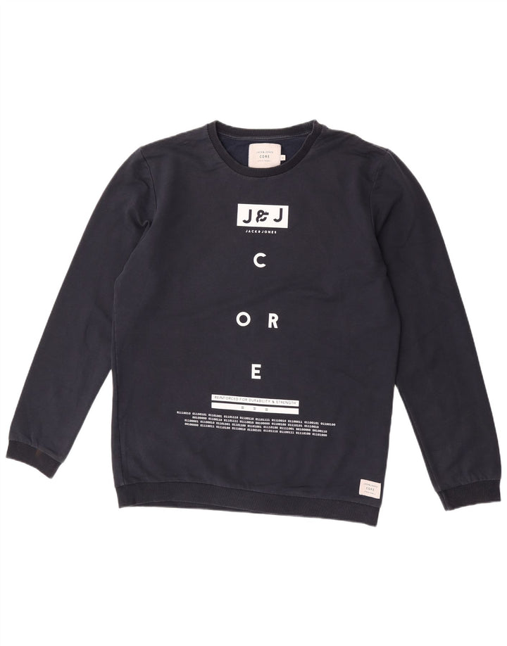 Pulover cu grafic pentru bărbați Jack & Jones Pulover mare din bumbac bleumarin