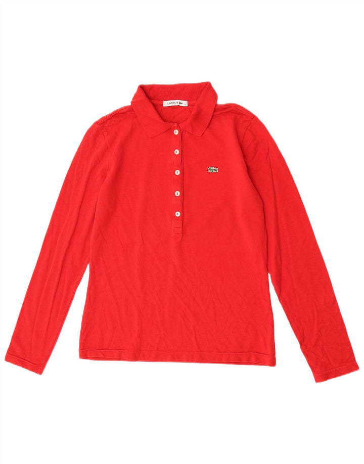Tricou polo pentru femei Lacoste cu mânecă lungă, mărimea 40, bumbac roșu mediu