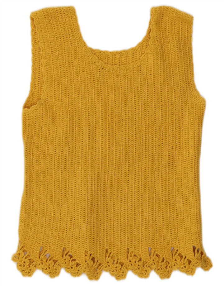 Vest de croșetat vintage pentru femei UK 10 Small Yellow