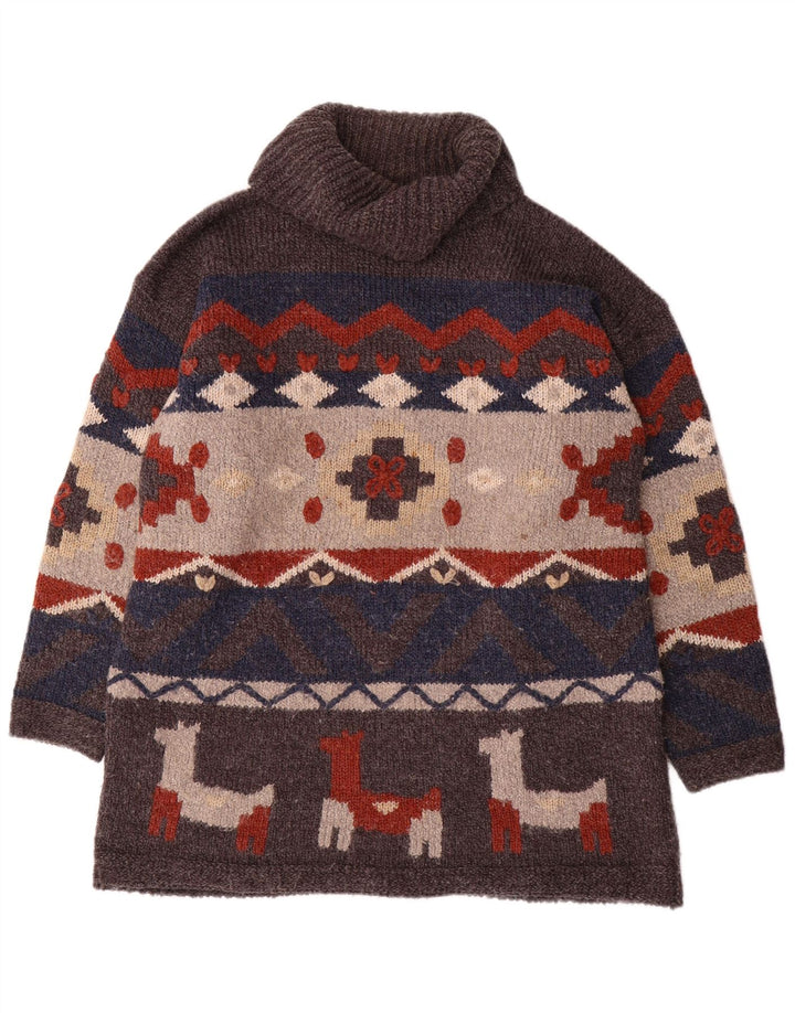 Pulover vintage pentru bărbați cu gât rulat, mărime unica, gri geometric acrilic