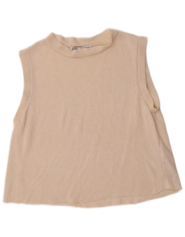 Zara Femei Vest Tank Top UK 10 Mic Bej Acrilic
