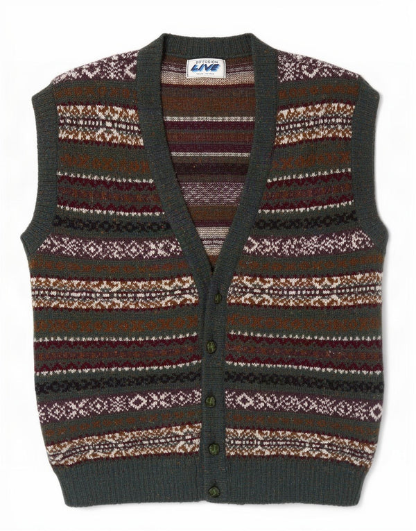 Cardigan Vintage fără mâneci pentru bărbați XL Green Fair Isle
