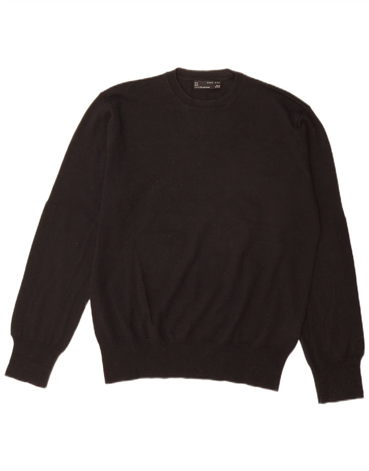 Pulover pentru bărbați Zara, cu gât crew, XL, lână neagră