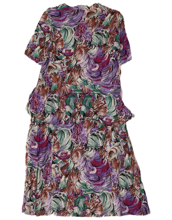 Rochie vintage pentru femei cu model abstract peplum UK 14 Medium Multicolor