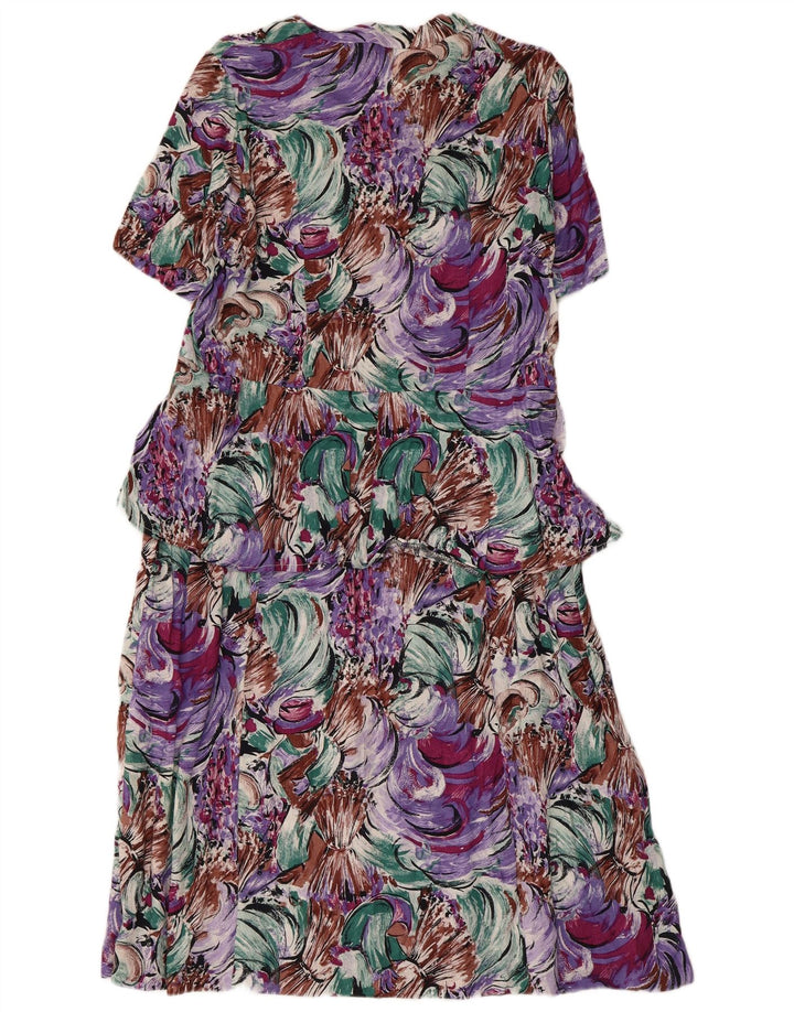 Rochie vintage pentru femei cu model abstract peplum UK 14 Medium Multicolor