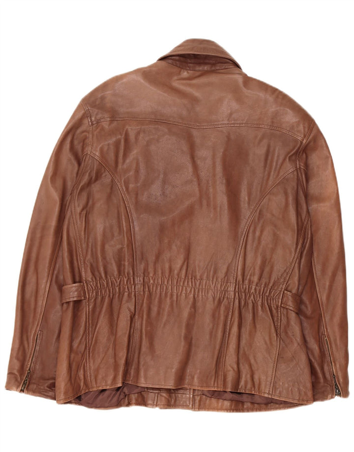 Jachetă de piele vintage pentru femei supradimensionată UK 18 XL din piele maro
