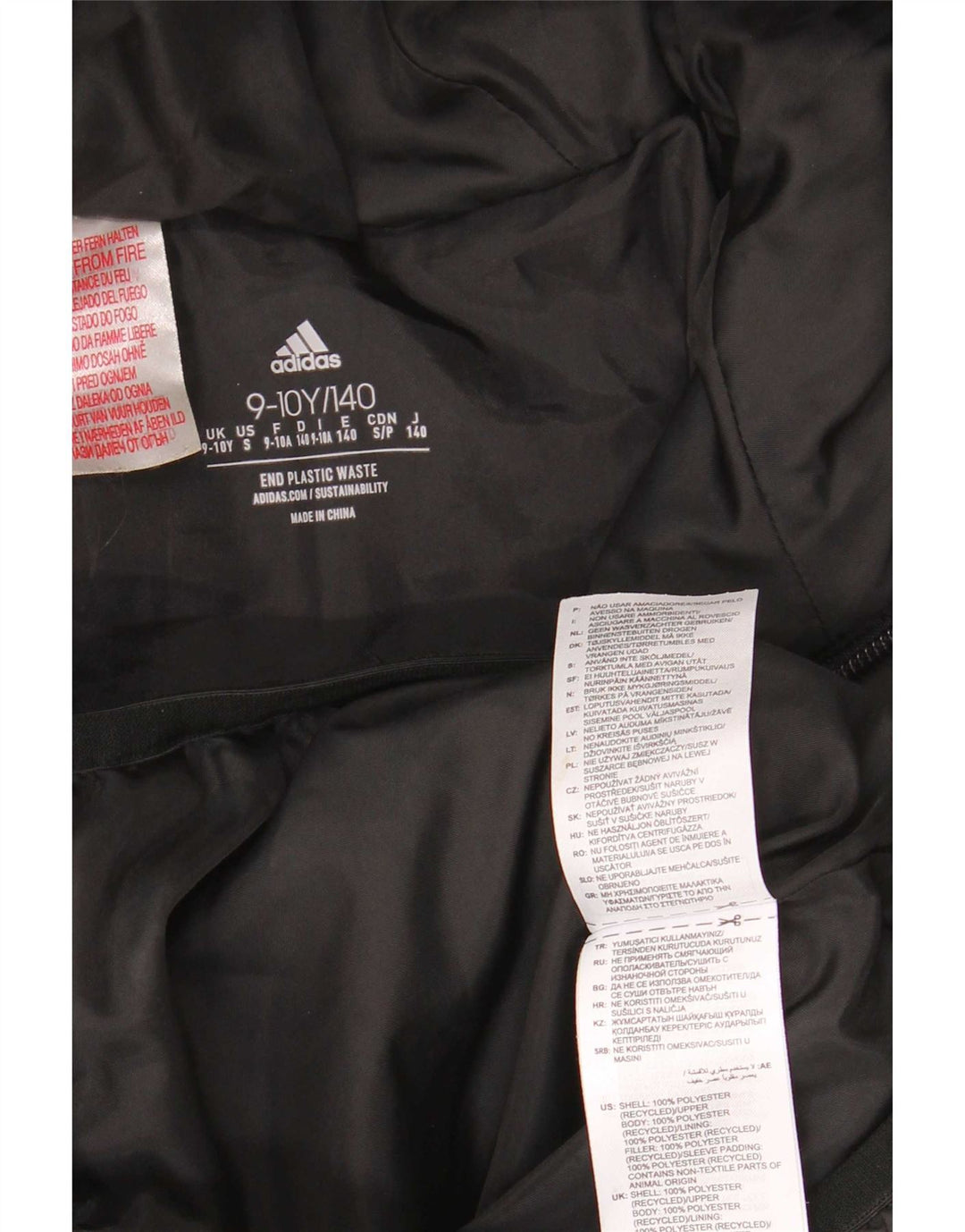 Jachetă căptușită cu glugă Adidas pentru băieți 9-10 ani, poliester negru