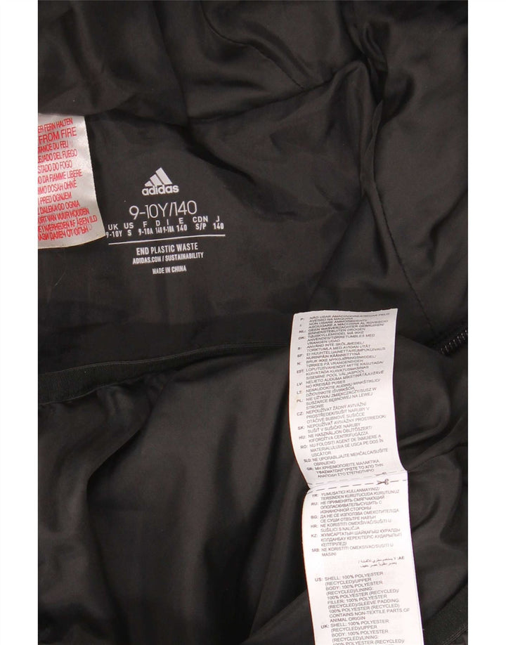Jachetă căptușită cu glugă Adidas pentru băieți 9-10 ani, poliester negru