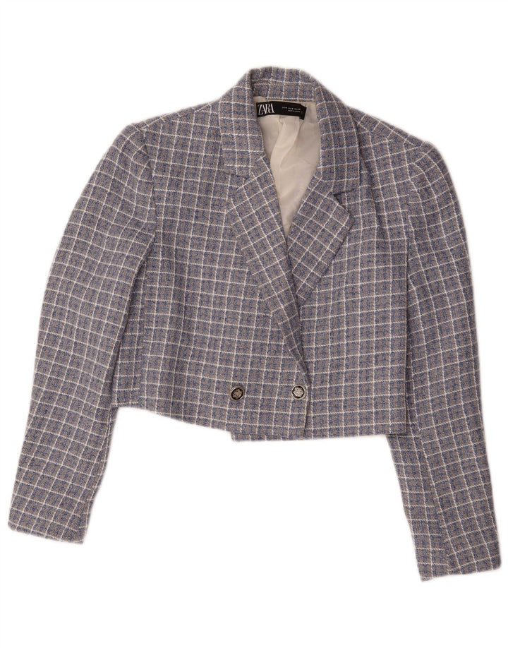 Jachetă Blazer Crop pentru Damă Zara UK 14 Medium Blue Check