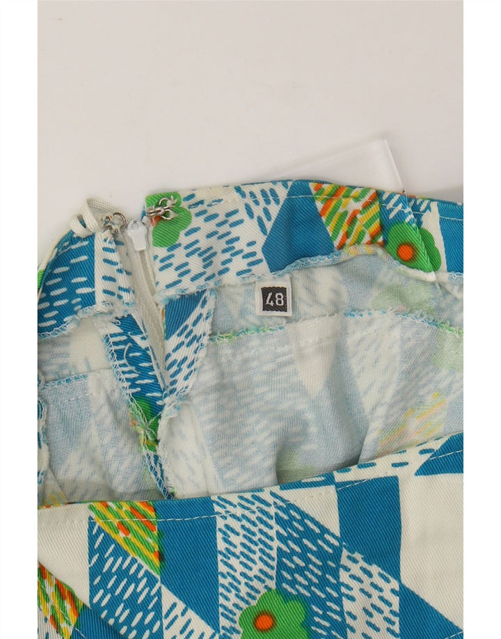 Fustă A-Line pentru femei VINTAGE IT 48 XL W38 Blue Geometric