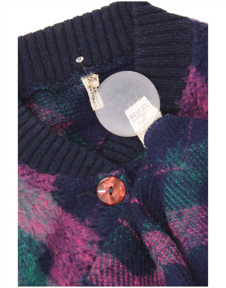 Pulover Cardigan Vintage pentru Damă EU 50 3XL Multicolor Argyle/Lână Diamond