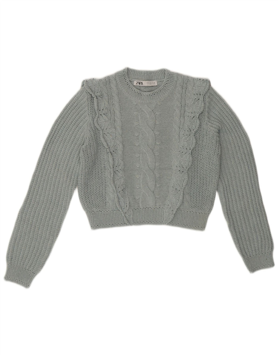 Pulover de damă ZARA Crop Crew Gate UK 14 Medium Blue