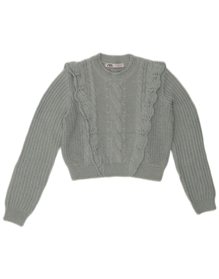 Pulover de damă ZARA Crop Crew Gate UK 14 Medium Blue