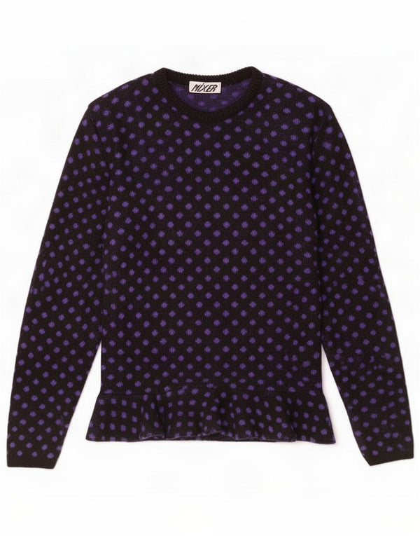 Vintage Womens Abstract Pattern Barcă Pulover Pulover UK 14 Medium Black