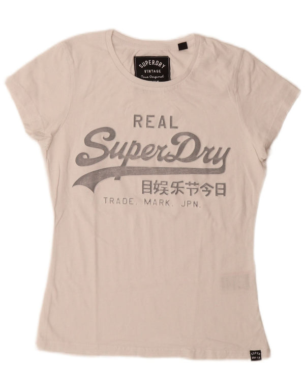 Tricou grafic Superdry pentru femei Top UK 10 Small White Bumbac