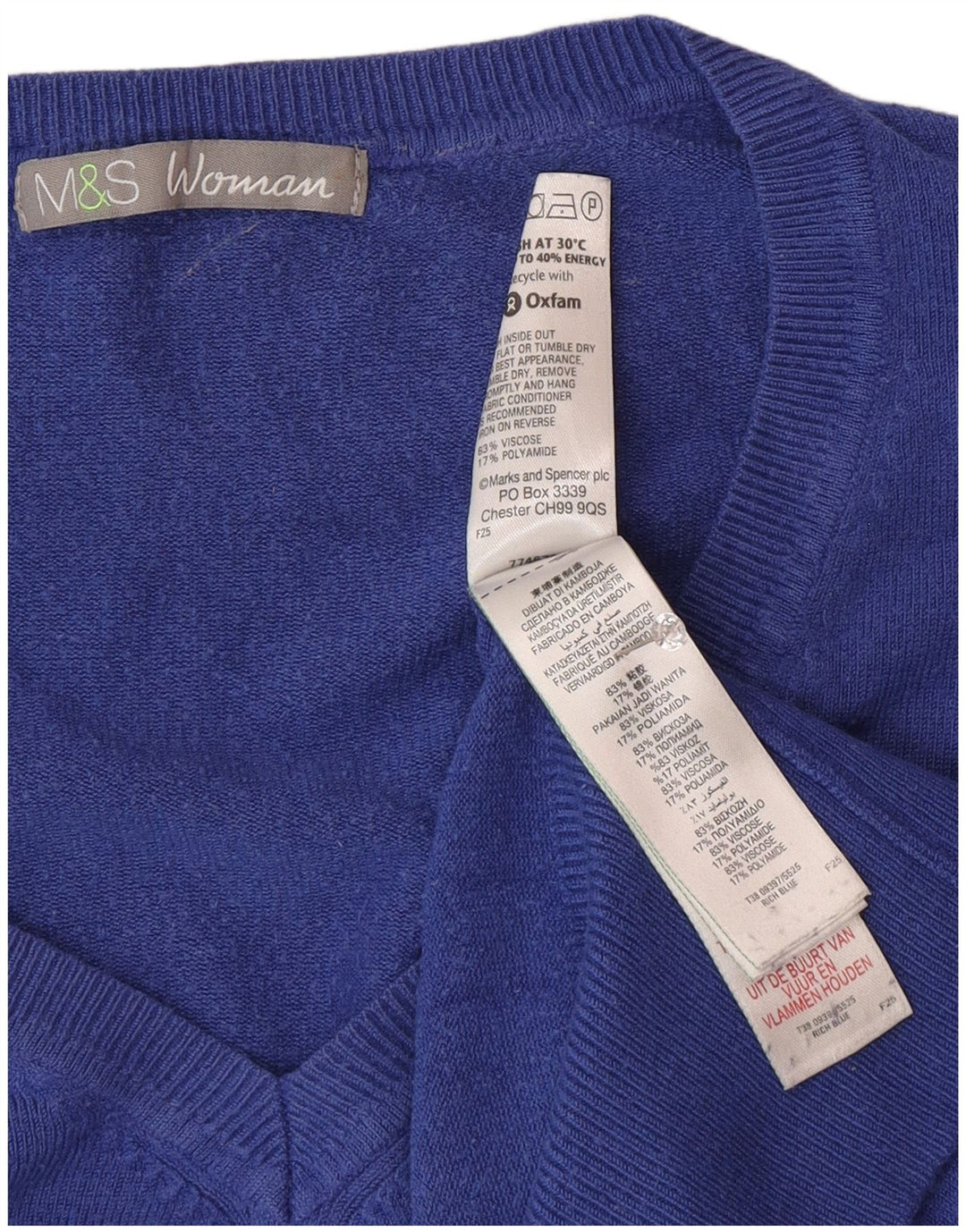 Marks & Spencer Pulover cu decolteu în V pentru femei UK 16 Poliamidă mare albastră