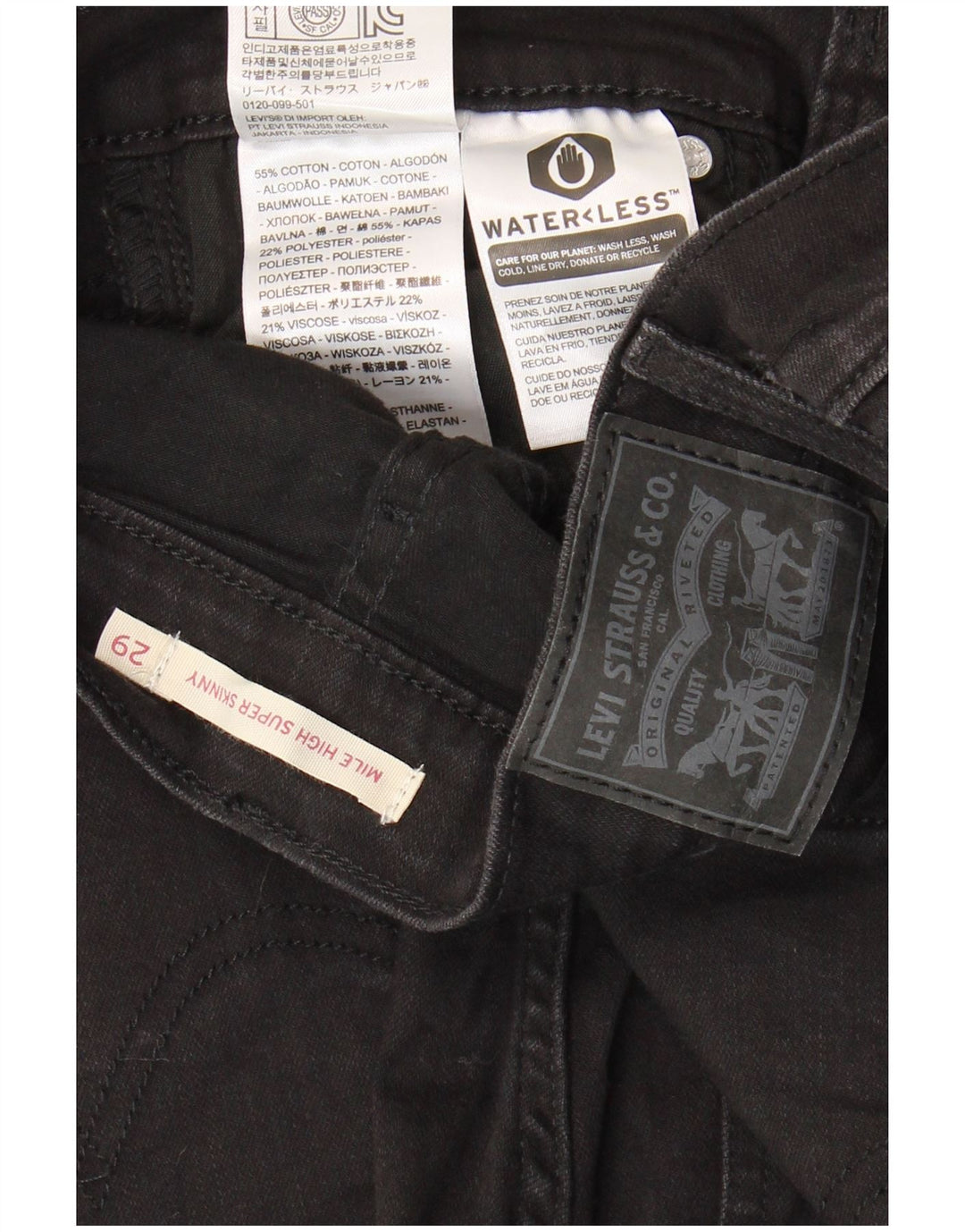 Blugi super skinny Mile High pentru femei LEVI'S W29 L27 bumbac negru