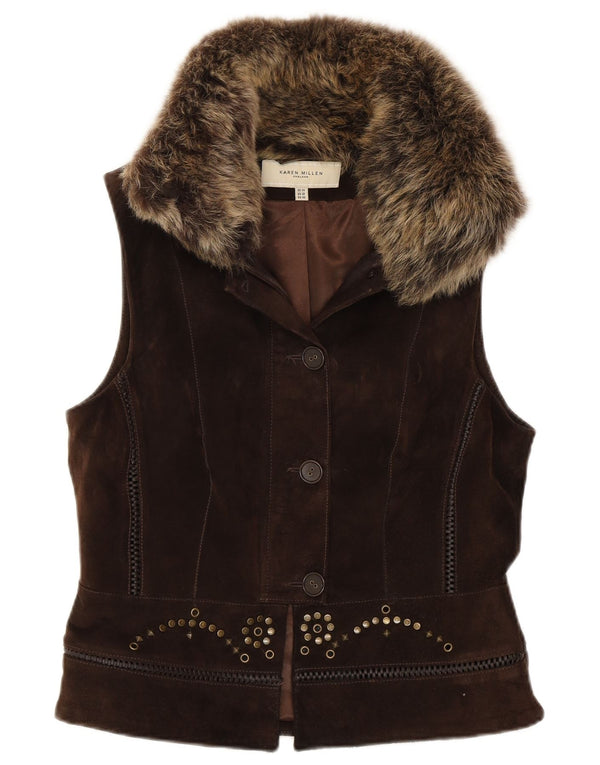 Karen Millen Gilet de piele intoarsa pentru femei UK 14 Maro mare