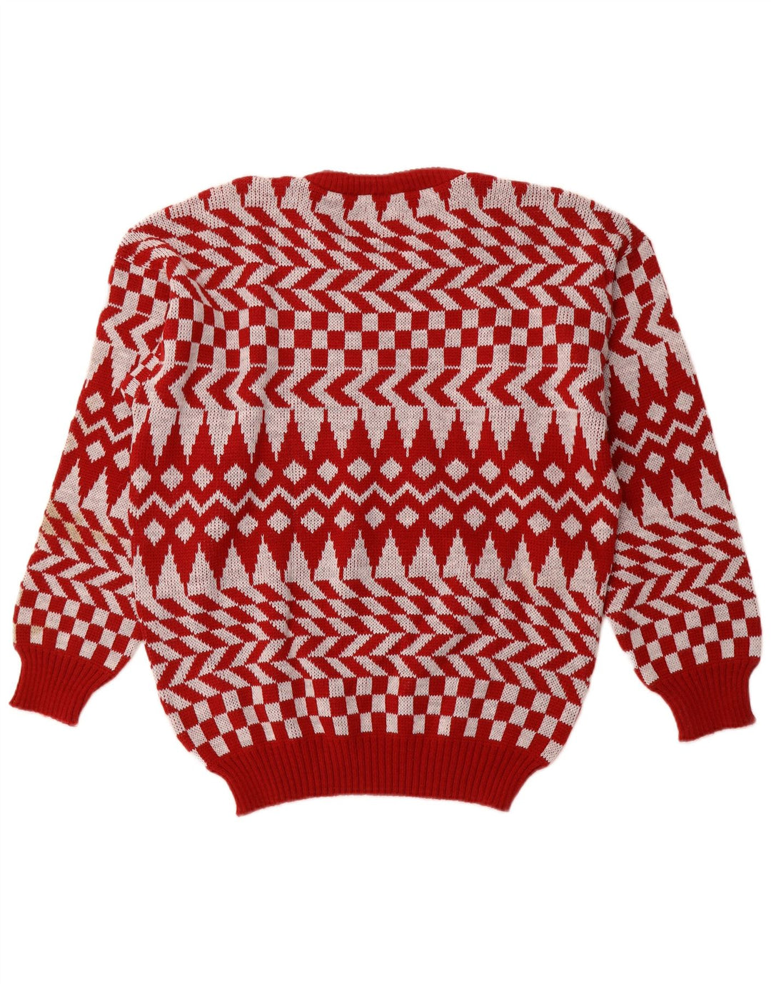 C & A Pulover pentru bărbați cu gât roșu mare, geometric, acrilic