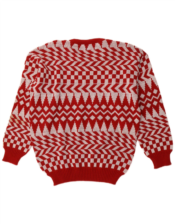 C & A Pulover pentru bărbați cu gât roșu mare, geometric, acrilic