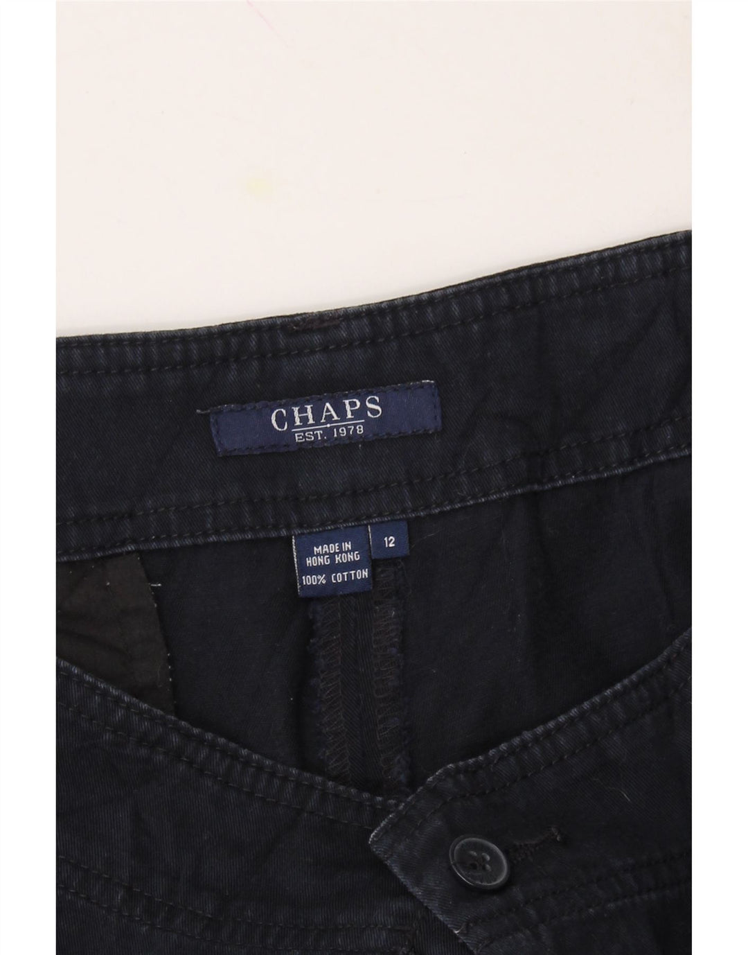 CHAPS Womens Chino Shorts US 12 Large W34 Navy Blue Cotton Vintage Chaps and Second-Hand Chaps from Messina Hembry 