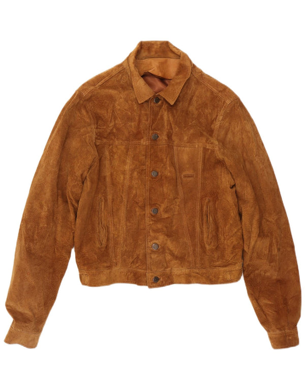 Jachetă de piele de piele vintage pentru femei UK 14 maro mediu
