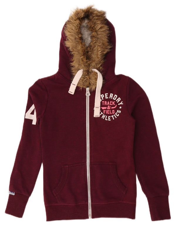 Pulover Superdry Graphic Zip pentru femei UK 6 XS Bumbac Burgundy