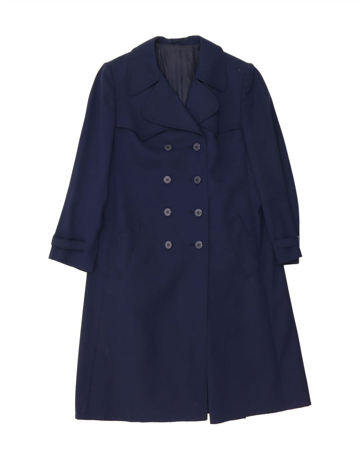 VINTAGE Womens Double Breasted Coat UK 14 Medium Navy Blue Wool Vintage Vintage and Second-Hand Vintage from Messina Hembry 