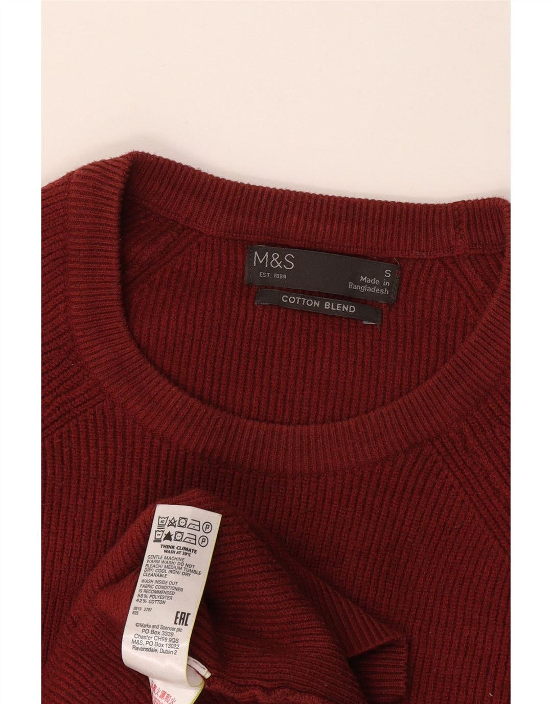 Pulover pentru bărbați Marks & Spencer cu decolteu rotund din poliester burgundă mic