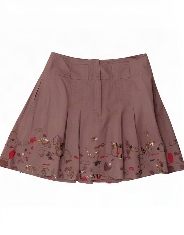 Max&Co. Fusta mini plisată pentru femei UK 10 Small W27 Purple Floral Bumbac