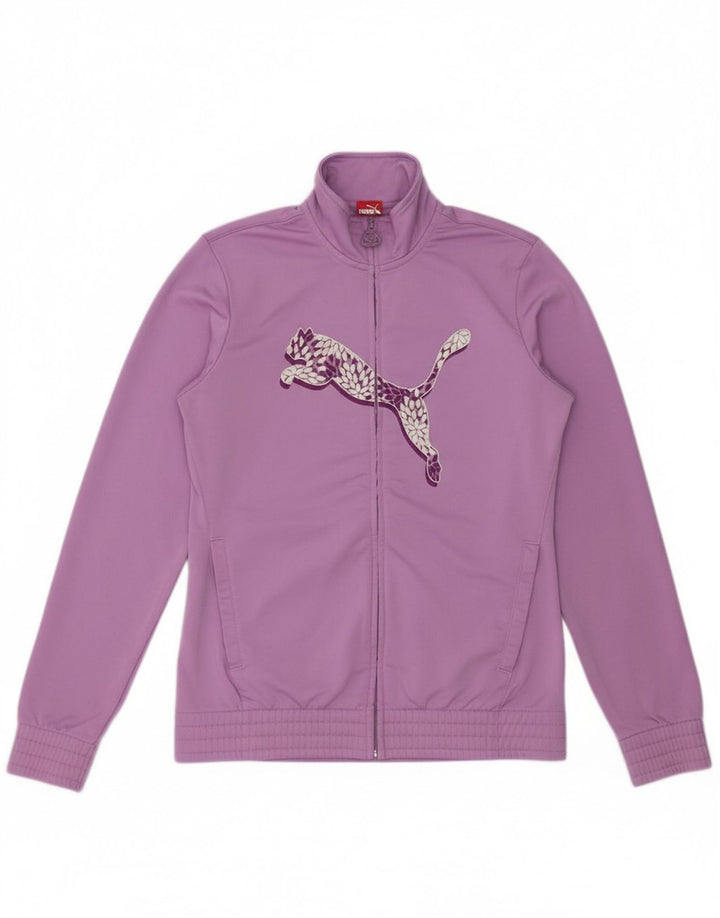PUMA Girls Graphic Tracksuit Top Jacket 15-16 Years Purple Polyester