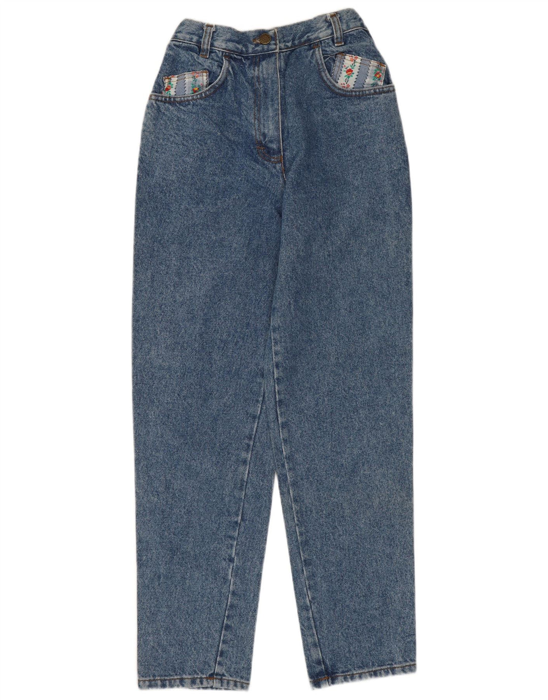 Blugi conici pentru femei VINTAGE EU 40 Medium W28 L28 Blue Floral Bumbac