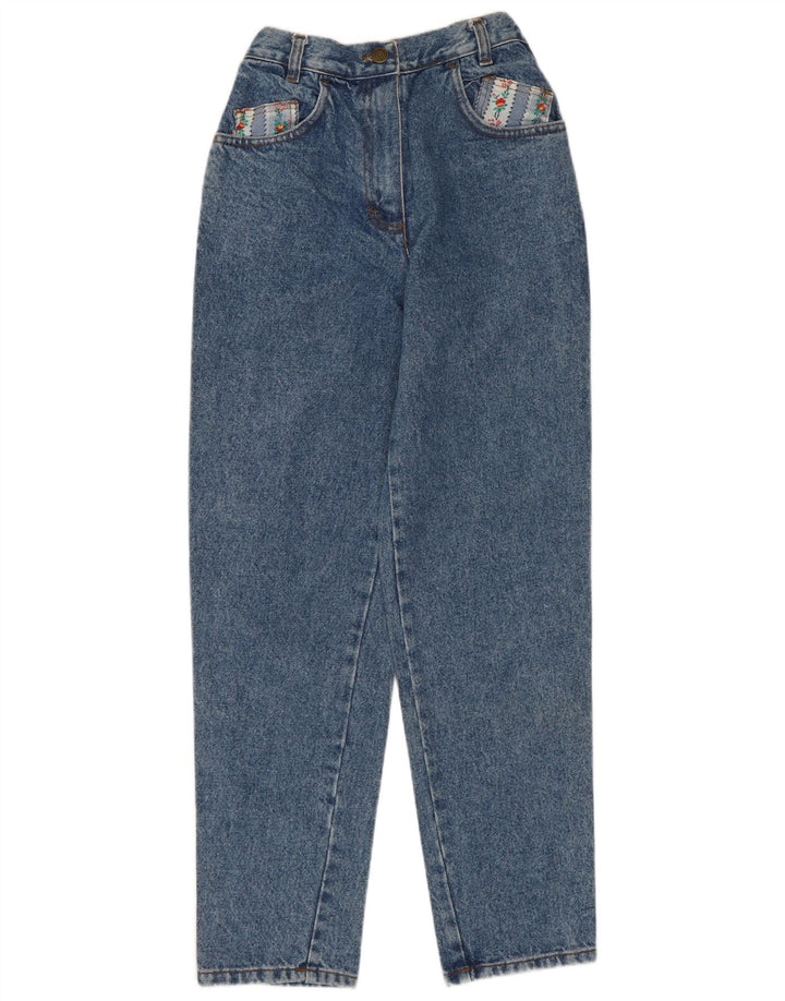 Blugi conici pentru femei VINTAGE EU 40 Medium W28 L28 Blue Floral Bumbac