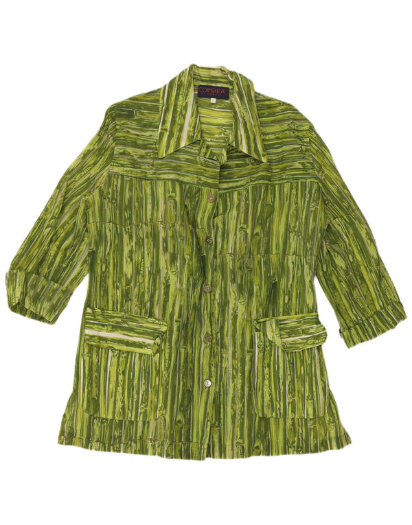 Bluză cămașă VINTAGE pentru femei cu mâneci 3/4 UK 14, viscoză cu dungi verzi medii