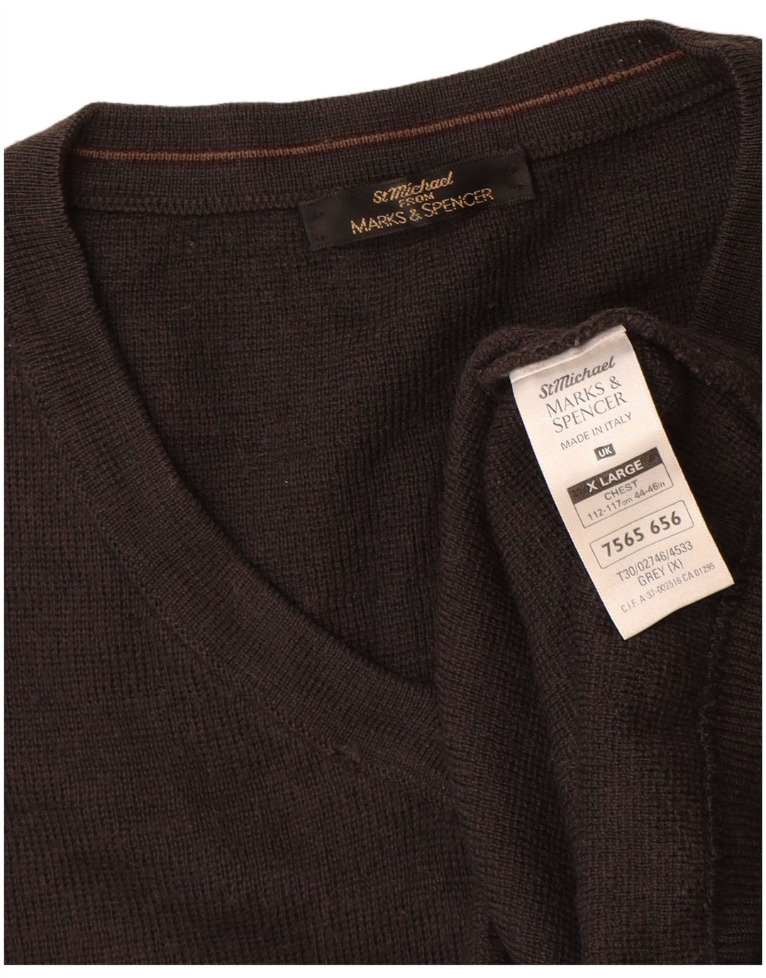 St Michael Pulover cu decolteu în V pentru bărbați, XL, acrilic cu dungi gri