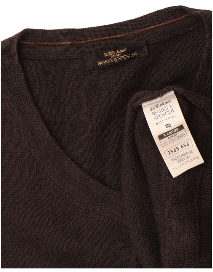 St Michael Pulover cu decolteu în V pentru bărbați, XL, acrilic cu dungi gri