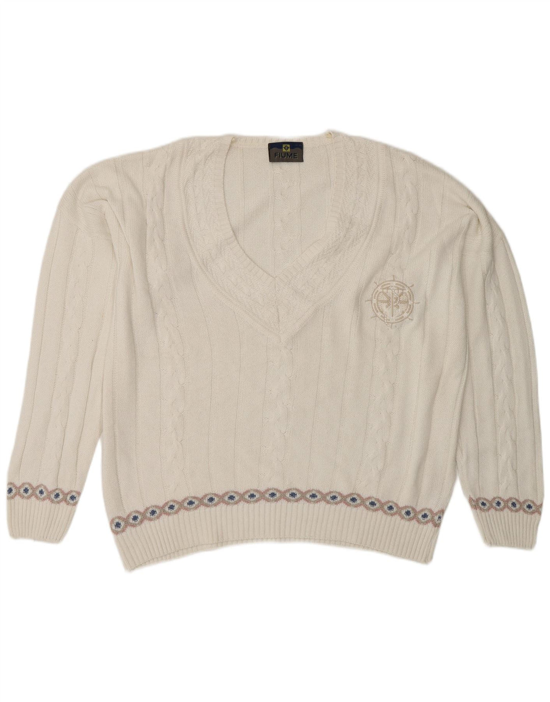 Pulover cu decolteu în V Fiume pentru femei UK 20 2XL White Fair Isle