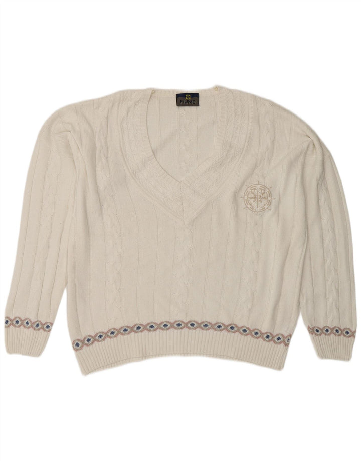 Pulover cu decolteu în V Fiume pentru femei UK 20 2XL White Fair Isle