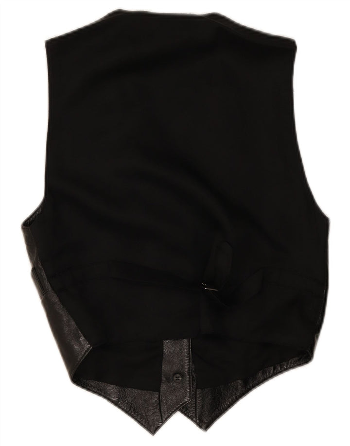 Vestă din piele vintage pentru femei UK 12 Medium Black Leather