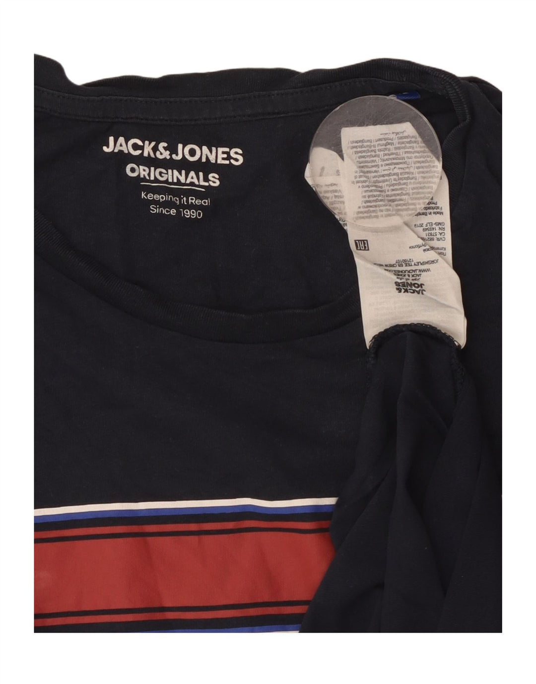 Tricou cu grafic Jack & Jones pentru bărbați Top mediu din bumbac cu dungi albastru bleumarin